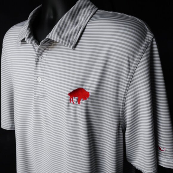 Buffalo Bills Vineyard Vines Performance Gray Striped Stretch Polo (XL) 🏈 - Picture 2 of 8